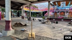 El parque Bicentenario, en Tapachula, después que miles de migrantes partieran en caravana.