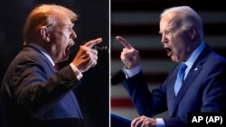Combinación de fotografías del expresidente Donald Trump, a la izquierda, el 24 de febrero de 2024, y al presidente Joe Biden el 27 de enero de 2024. El debate ofrece una oportunidad incomparable para que ambos candidatos cambien la trayectoria de la contienda.