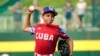 Edgar Torrez (7) de Cuba hace un lanzamiento contra Japón durante la quinta entrada de un juego de béisbol en el torneo de la Serie Mundial de Pequeñas Ligas en South Williamsport, Pensilvania. (AP/Tom E. Puskar)