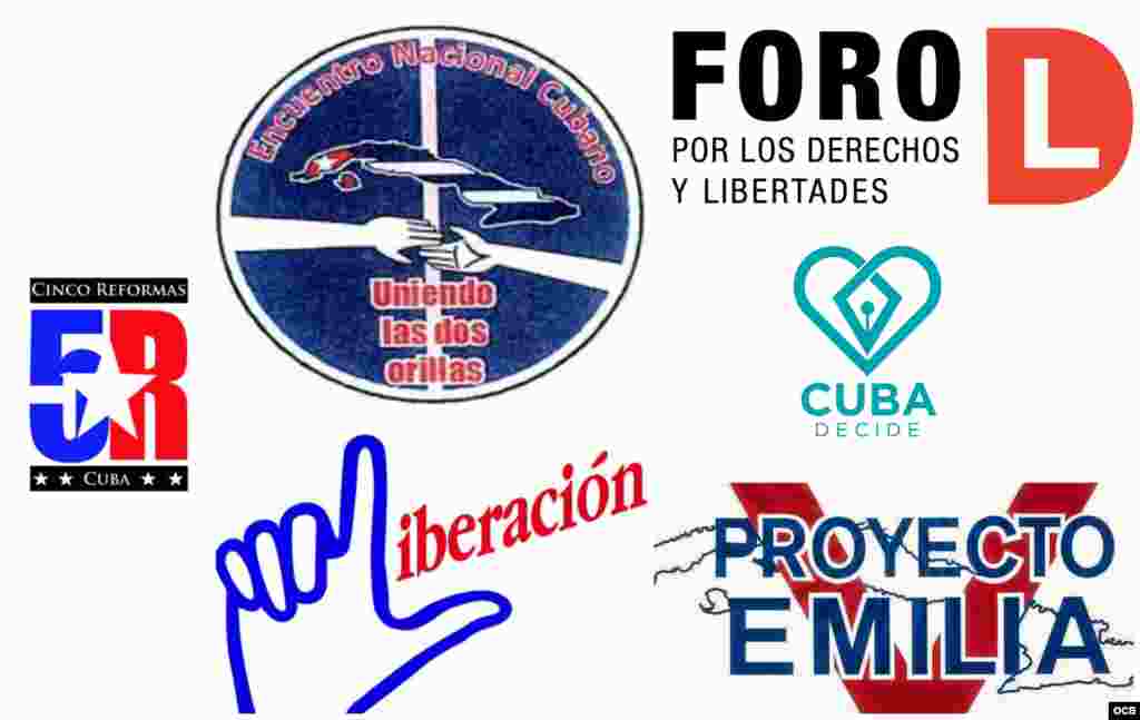 Logos del Foro por los Derechos y Libertades (FDyL), El Primer encuentro nacional cubano “Uniendo Las Dos Orillas”, Espacio Abierto, Hora Ciudadana, Proyecto Varela, Cuba decide y Proyecto "Emilia".