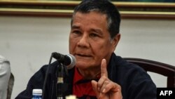 Nicolás Rodríguez Bautista, alias "Gabino", líder del ELN, durante una conferencia en La Habana, en mayo de 2017.