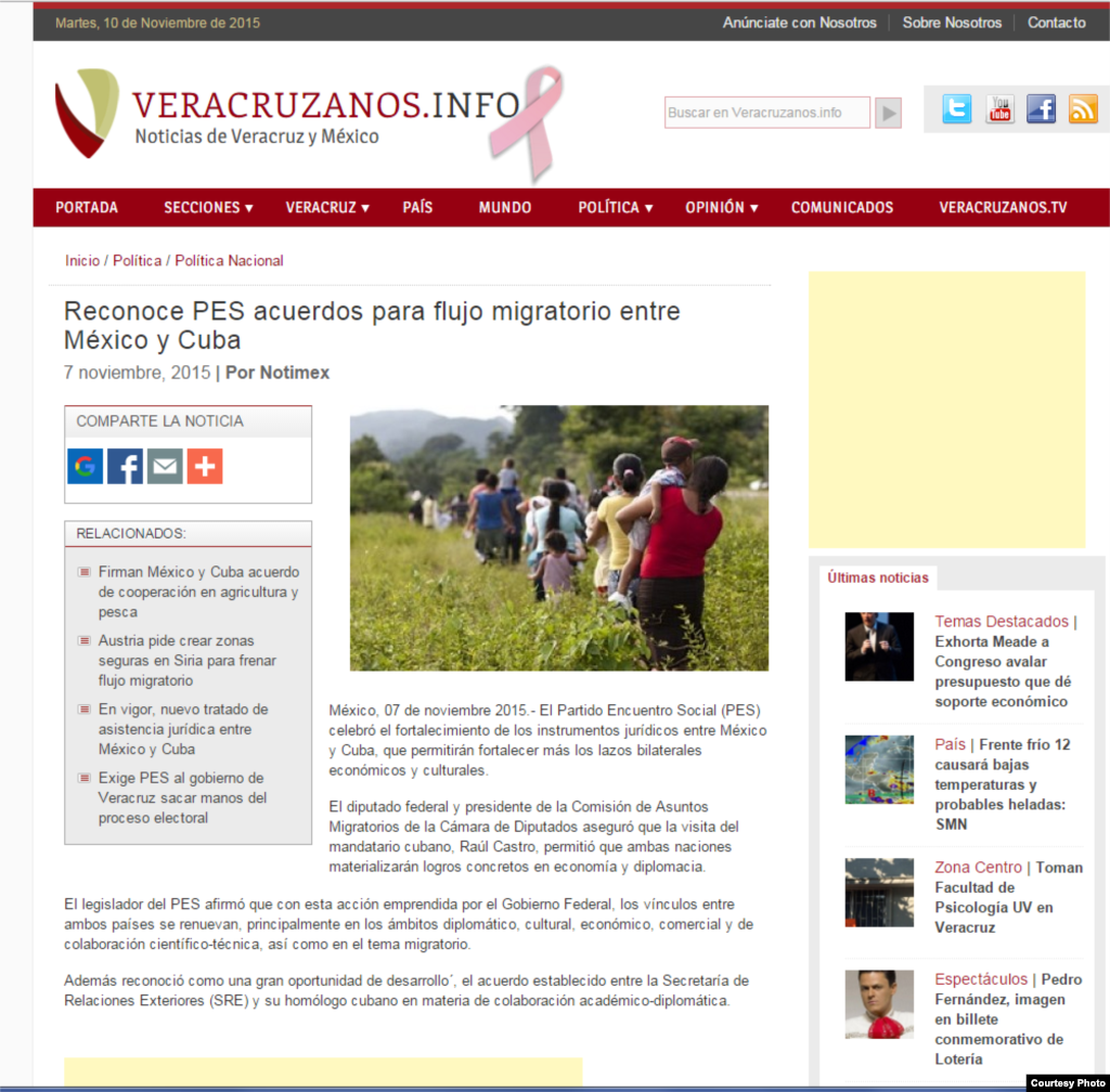 Según el Veracruzanos, el Partido Encuentro Social (PES) celebra "el fortalecimiento de los instrumentos jurídicos entre México y Cuba". El legislador del PES reconoce esto como "una gran oportunidad de desarrollo".