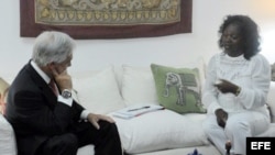 Sebastián Piñera, mientras se reúne con la líder del grupo disidente cubano "Damas de Blanco", Berta Soler.