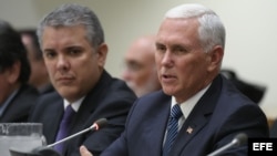 El presidente de Colombia, Iván Duque (i), y el vicepresidente de Estados Unidos, Mike Pence.