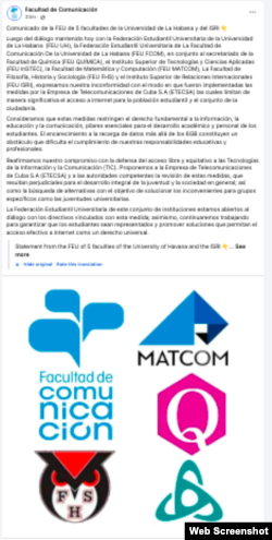 Comunicado conjunto de estudiantes universitarios.