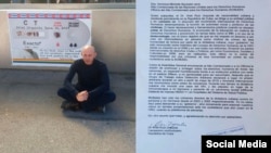 Ariel Ruiz Urquiola, en huelga de hambre frente a la oficina de la Alta Comisionada de Derechos Humanos de la ONU, en Ginebra.