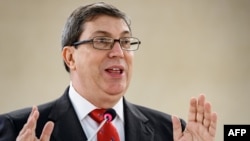 Bruno Rodríguez Parrilla en el Consejo de Derechos Humanos de la ONU. Fabrice COFFRINI / AFP