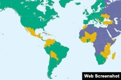 Mapa de la libertad 2016 de Freedom House . Cuba en el azul de los países no libres, el único en Las Américas.