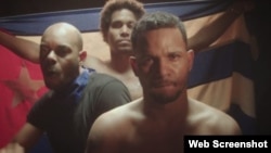Maykel El Osorbo, El Funky y Luis Manuel Otero Alcántara, en una escena del video de Patria y Vida.