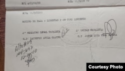 Documento con la firma de Jorge Luis Vega García, en aquel entonces capitán del Minint.