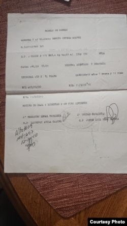 Documento con la firma de Jorge Luis Vega García, en aquel entonces capitán del Minint.