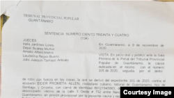 Documento judicial contra el activista Eider Frómeta, proporcionado por Prisoners Defenders.